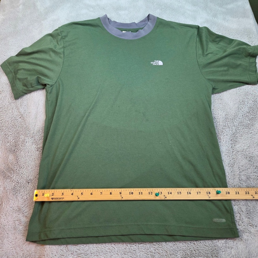 The North Face Tee Mens L Short Sleeve Logo Contrast Crew Neck Green Grey